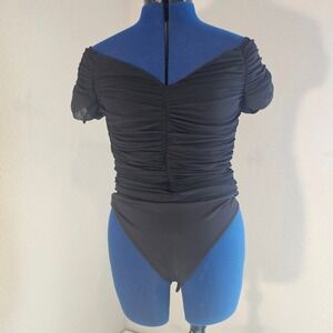 Express womens lrg off shoulder bodysuit rouched short sleeve romantic sexy